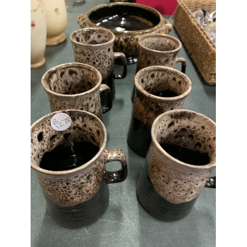 212 - EIGHT PIECES OF MOTTLED BROWN STUDIO STYLE POTTERY