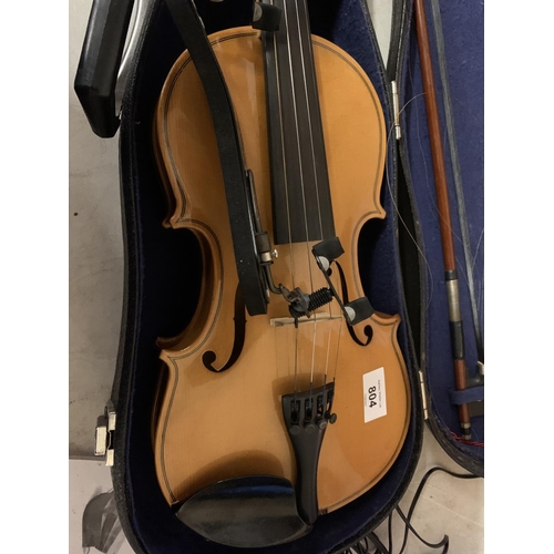 259 - A HALF CASE VIOLIN TO INCLUDE CHIN REST AND BOW