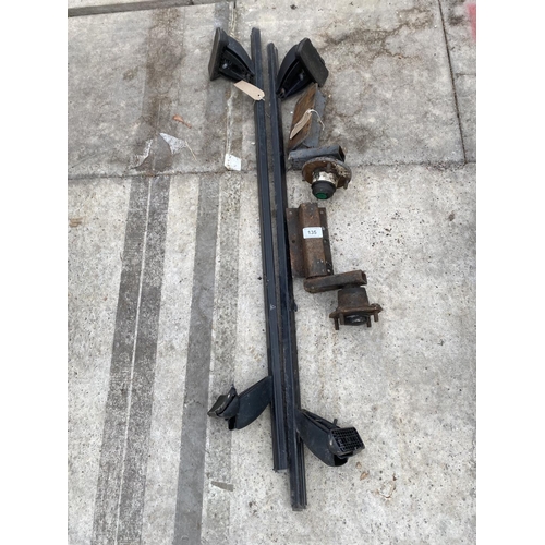 135 - TWO STUB AXLES AND A ROOF RACK  - NO VAT