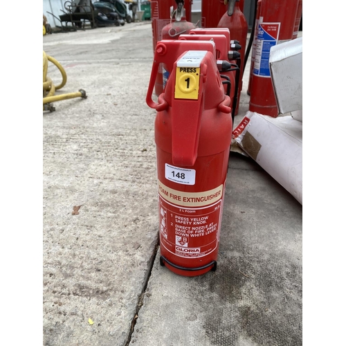 148 - FIVE FOAM FIRE EXTINGUISHERS - NO VAT