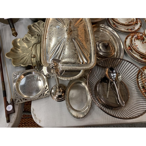 145 - A QUANTITY OF SILVER PLATED ITEMS TO INCLUDE A THREE BRANCH CANDLESTICK ETC