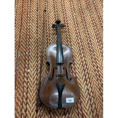 148 - A VINTAGE VIOLIN AND BOW