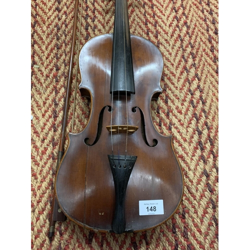 148 - A VINTAGE VIOLIN AND BOW