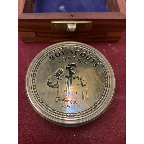 15 - A SMALL BOXED BRASS BOY SCOUT COMPASS