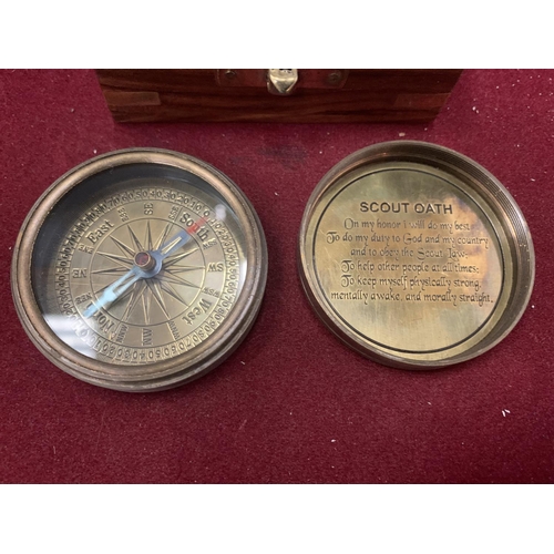 15 - A SMALL BOXED BRASS BOY SCOUT COMPASS