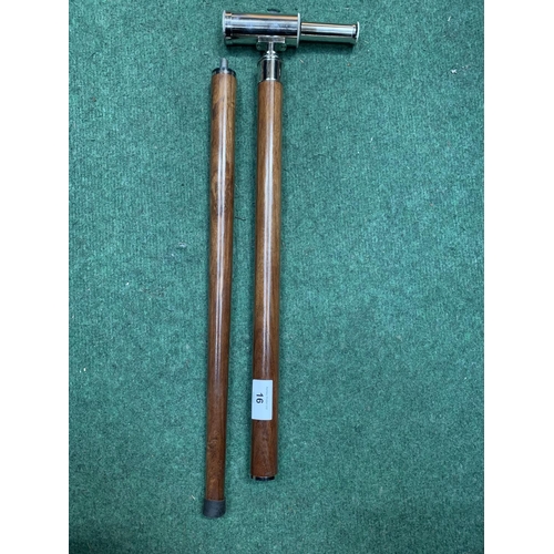 16 - A WOODEN WALKING STICK WITH TELESCOPE HANDLE