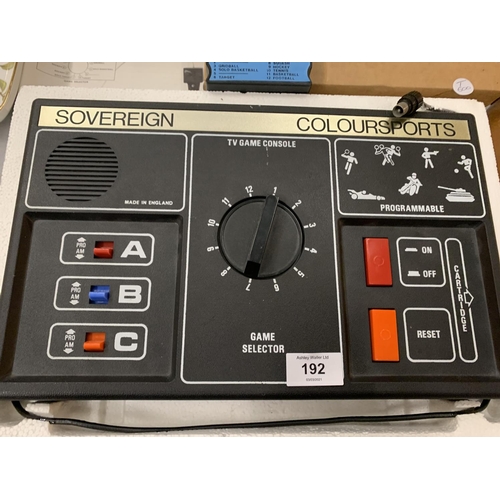 192 - A VINTAGE SOVEREIGN COLOURSPORTS PROGRAMMABLE TV GAMES CONSOLE WITH ORIGINAL BOX UNUSED AND IN EXCEL... 