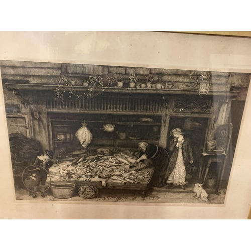 193 - A FRAMED ETCHING 'THE FISHMONGERS SHOP'