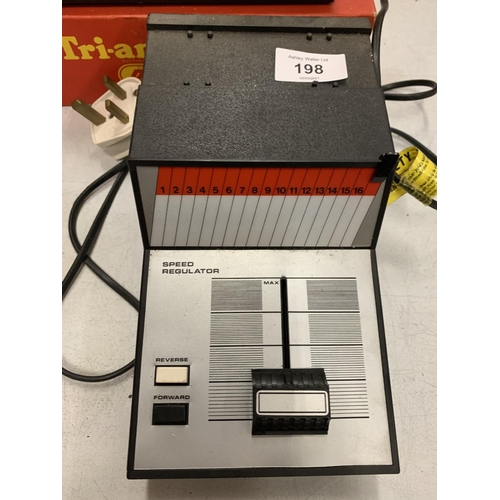 198 - A HORNBY ZERO 1 MASTER CONTROL UNIT WITH A SPEED REGULATOR AND TWO ACCESSORY MODULES
