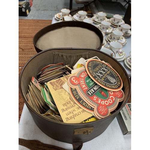 199 - A VINTAGE HAT BOX OF ASSORTED VINTAGE BEER MATS