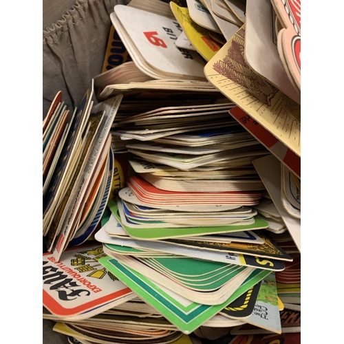 199 - A VINTAGE HAT BOX OF ASSORTED VINTAGE BEER MATS