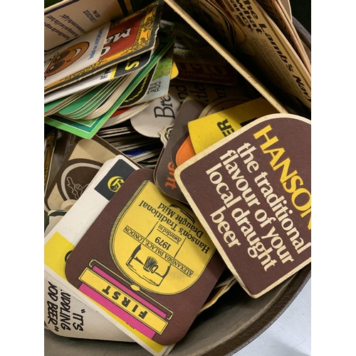 199 - A VINTAGE HAT BOX OF ASSORTED VINTAGE BEER MATS