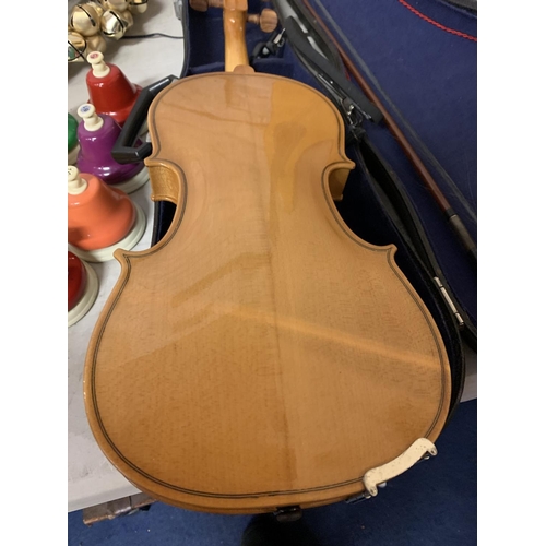 259 - A HALF CASE VIOLIN TO INCLUDE CHIN REST AND BOW