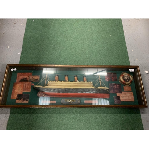 27 - A CASED MODEL OF OF 'THE TITANIC' WALL MOUNTED 106X34CM APPROX