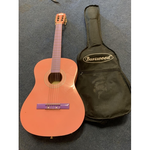 270 - A PINK ACOUSTIC GUITAR WITH CARRYING CASE