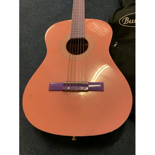 270 - A PINK ACOUSTIC GUITAR WITH CARRYING CASE