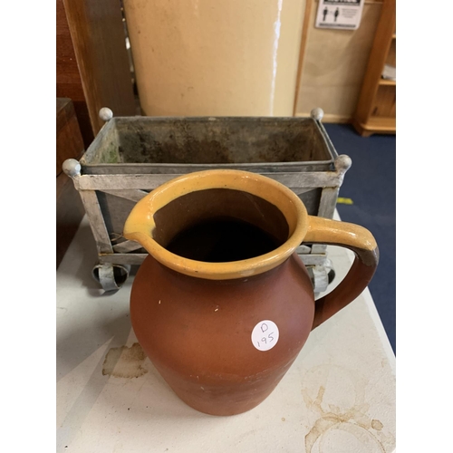 271 - THREE VARIOUS ITEMS TO INCLUDE LARGE DOULTON LAMBETH STONEWARE FLAGON 52CM HIGH