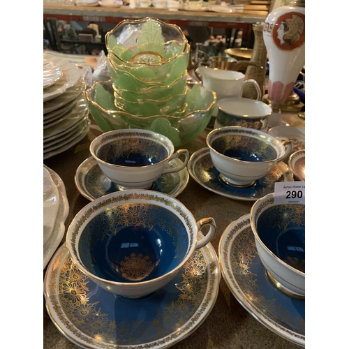 290 - A COLLECTION OF MIXED CERAMICS AND GLASS WARE TO INCLUDE ROYAL GRAFTON CUPS AND SAUCERS