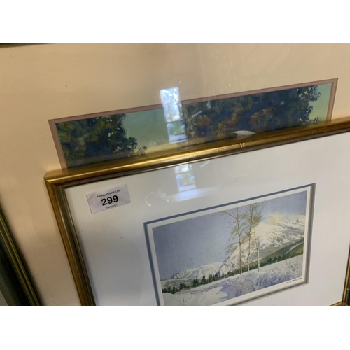 299 - THREE FRAMED PICTURES TO INCLUDE GILT FRAMED 'MOUNT RUNDLE IN WINTER' BY W.J PHILLIPS