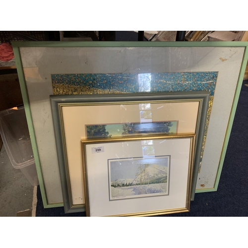 299 - THREE FRAMED PICTURES TO INCLUDE GILT FRAMED 'MOUNT RUNDLE IN WINTER' BY W.J PHILLIPS