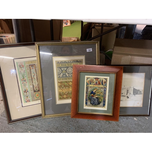 300 - FOUR FRAMED PICTURES TO INCLUDE PAIR OF POLYCHROME CHROMOLITHOGRAPHS