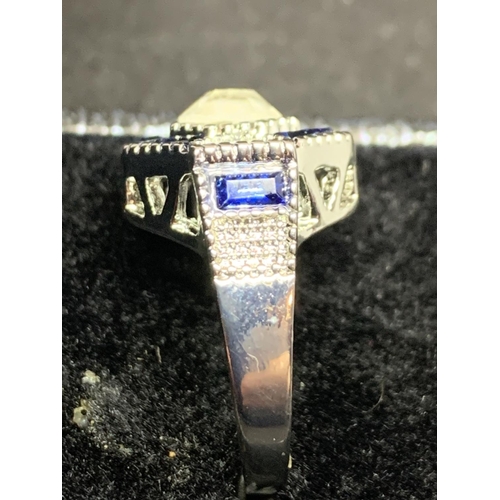 610 - A LARGE RECTANGULAR ART DECO STYLE DRESS RING SIZE M WEIGHT 12.78 GRAMS WITH PRESENTATION BOX