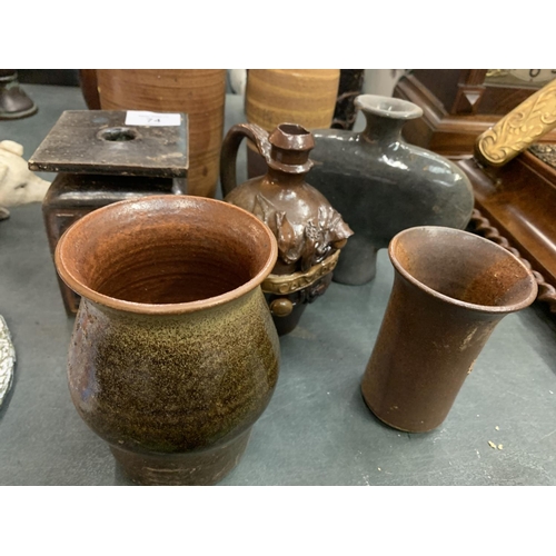 74 - AN ASSORTMENT OF STUDIO POTTERY ITEMS