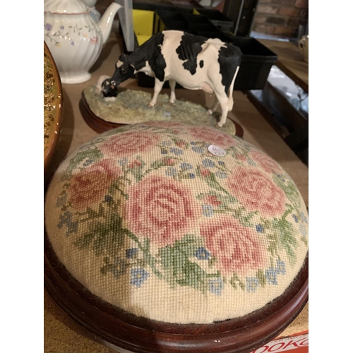 809 - A VARIETY OF ITEMS TO INCLUDE A SMALL FOOTSTOOL AND A BORDER FINE ARTS HOLSTEIN COW AND CALF ON A PL... 