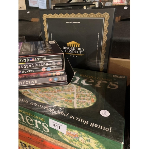 811 - TWO BOARD GAMES AND A SELECTION OF DVD'S