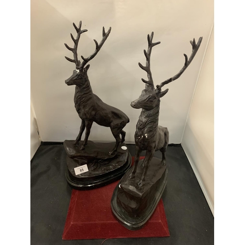 85 - A PAIR OF BRONZE STAGS SIGNED J MOIGNIEZ H: 45CM