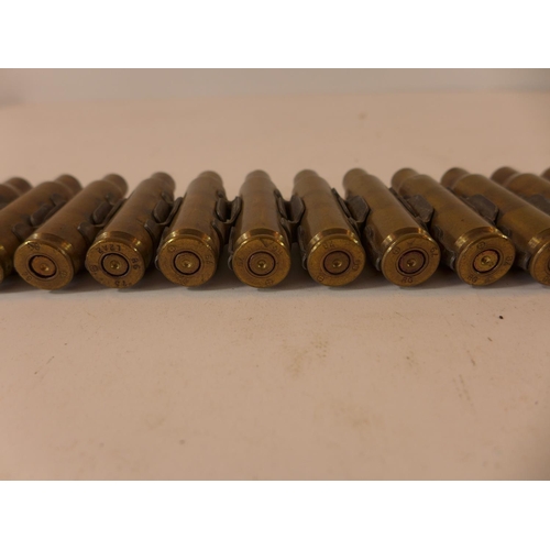 482 - THREE INERT MACHINE GUN BELTS, LENGTHS 8CM, 77CM AND 87CM