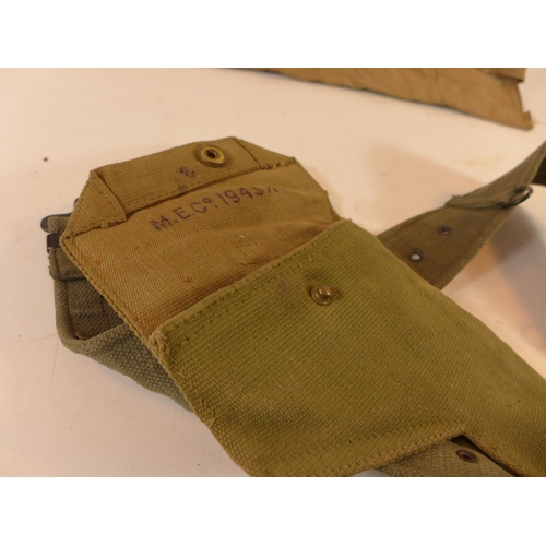 495 - A WORLD WAR II WEBBING HOLSTER DATED 1943, BELT AND POUCH BELT (3)