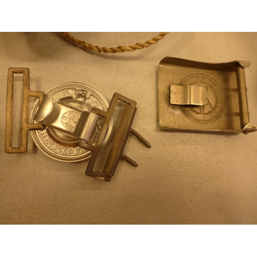 519 - A GERMAN BELT BUCKLE WITH SWASTIKA DECORATION, EASTERN BLOCK BUCKLE ETC