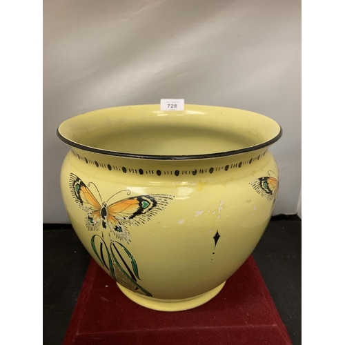 728 - A LARGE SHELLEY PLANTER WITH BUTTERFLY DECORATION (SOME HAIRLINE CRACKS TO THE BASE (D:26CM H:22CM)