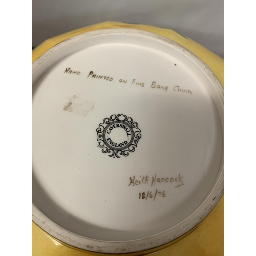 729 - A HAND PAINTED FINE BONE CHINA CAVERSWALL BOWL WITH BLACKBERRY DECORATION SIGNED KEITH HANCOCK 18/6/... 