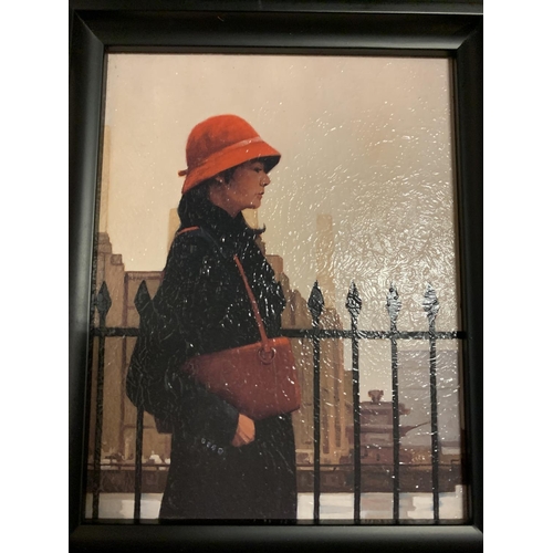 770 - A SMALL BLACK FRAMED OIL 'GIRL IN A RED HAT'