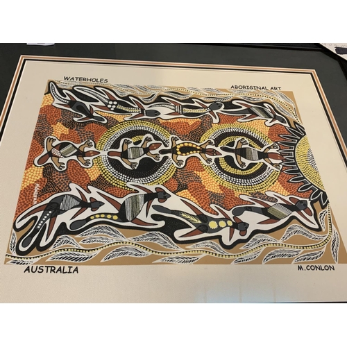 773 - AN ORIGINAL FRAMED ABORIGINAL PAINTING 'WATERHOLES' BY M CONLON