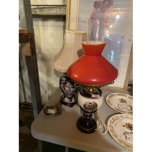 840 - TWO DECORATIVE CERAMIC TABLE LAMPS ONE AN OIL EXAMPLE CONVERTED TO ELECTRIC