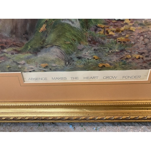 842 - A LARGE GILT FRAMED PICTURE 'ABSENCE MAKES THE HEART GROW FONDER' (91CMS HIGH 60CMS WIDE)