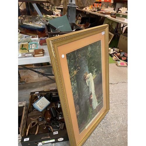 842 - A LARGE GILT FRAMED PICTURE 'ABSENCE MAKES THE HEART GROW FONDER' (91CMS HIGH 60CMS WIDE)