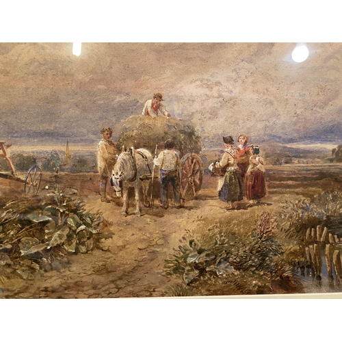 852 - TWO PICTURES ONE BEING A WATER COLOUR IN THE MANNER OF DAVID COX (74CMS HIGH X 56CMS WIDE)