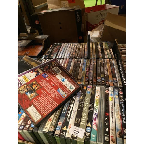 868 - A VERY LARGE QUANTITY OF DVDS COVERING SEVERAL VARIOUS GENRES