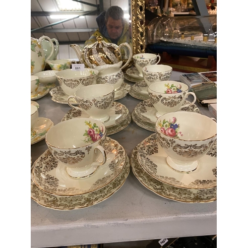 881 - AN ASSORTMENT OF VINTAGE CHINA TEA WARE TO INCLUDE SIX FOLEY TRIOS, A SADLER TEAPOT AND A FURTHER FO... 