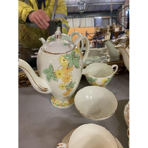 881 - AN ASSORTMENT OF VINTAGE CHINA TEA WARE TO INCLUDE SIX FOLEY TRIOS, A SADLER TEAPOT AND A FURTHER FO... 