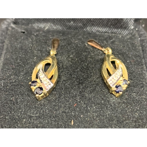 601 - A PAIR OF 9 CARAT GOLD SAPPHIRE AND DIAMOND EARRINGS IN A PRESENTATION BOX