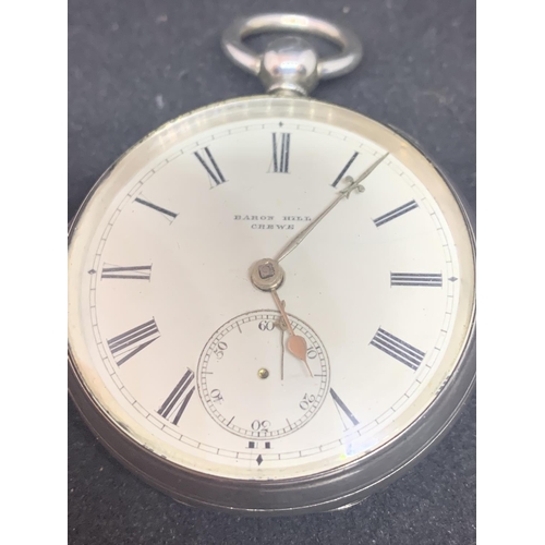 603 - A BARON HILL CREWE SILVER HALLMARKED CHESTER POCKET WATCH