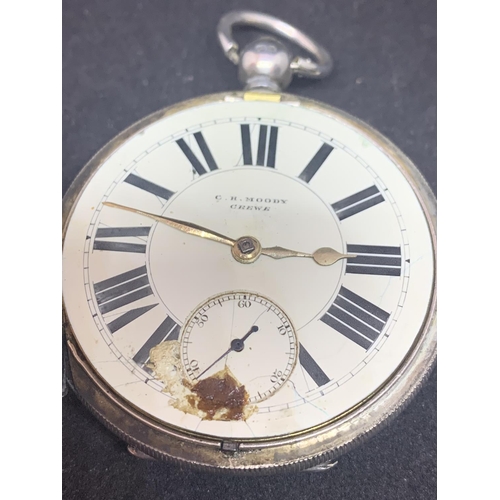 605 - A CH MOODY CREWE SILVER POCKET WATCH HALLMARKED BIRMINGHAM