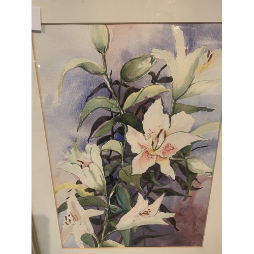 875 - A FRAMED WATERCOLOUR OF ORIENTAL LILIES