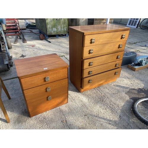 2345 - A STAG CHEST OF FIVE DRAWERS AND BEDSIDE CHESTS