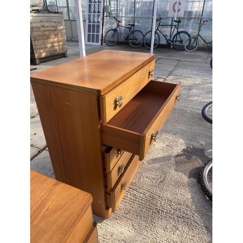 2345 - A STAG CHEST OF FIVE DRAWERS AND BEDSIDE CHESTS